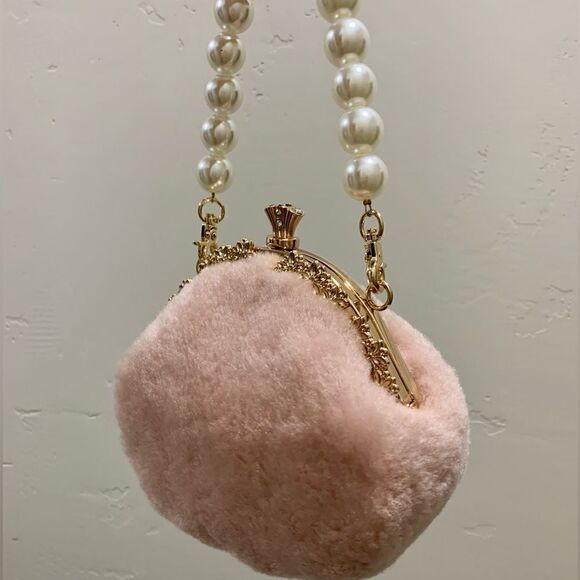 Handmade Cute Real Shearling Perfume Bottle Shaped Clutch/Wristlet/Crossbody - Picture 12 of 15